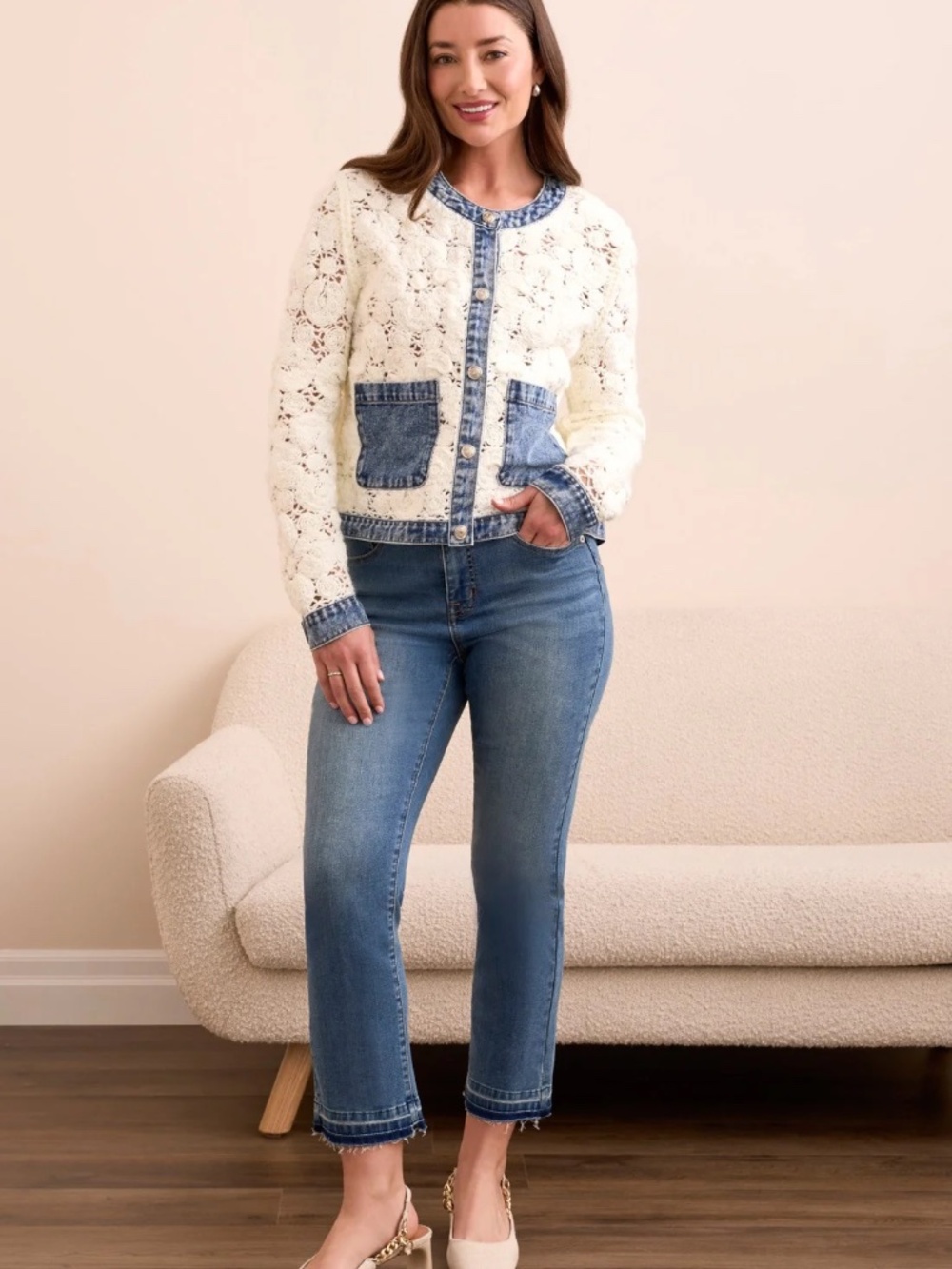 Tribal Bluehaven Mixed Media Crochet Jacket